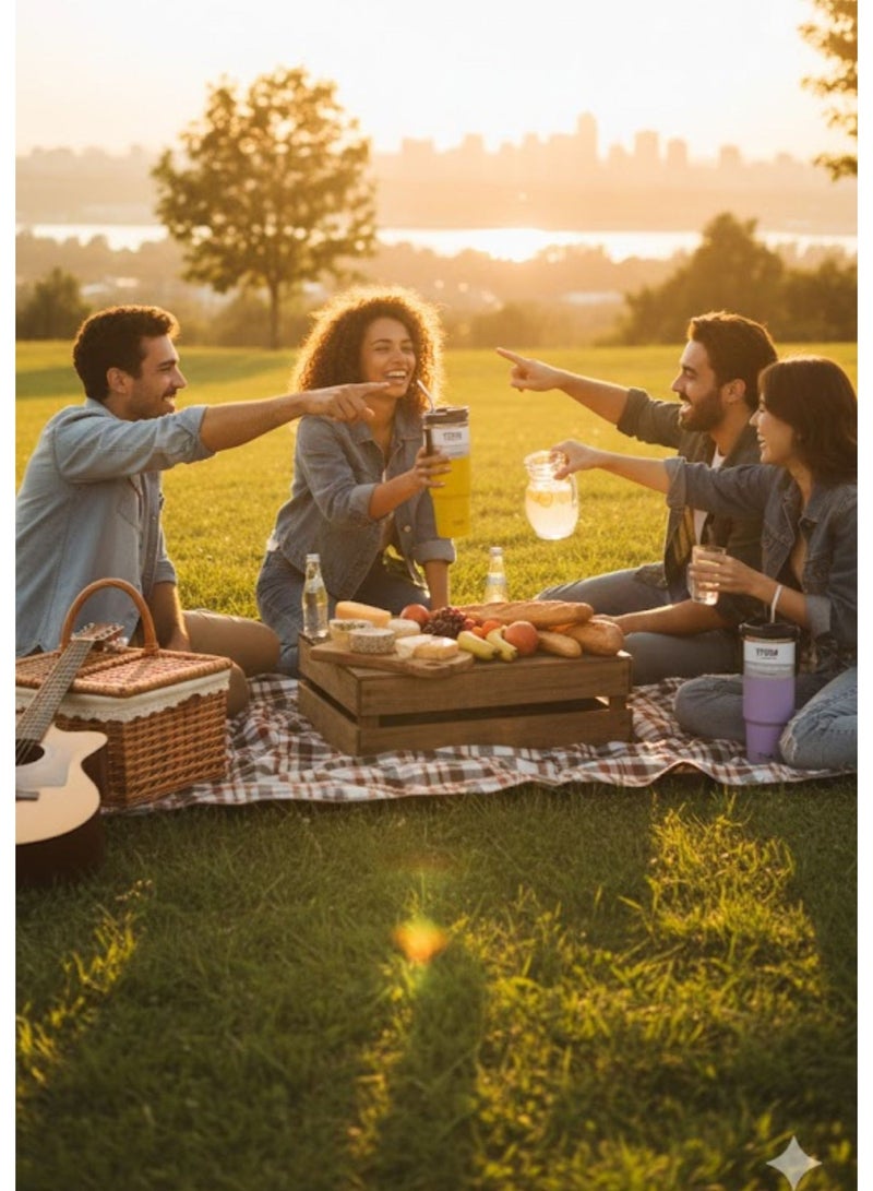 TYESO 1200ml Vacuum Insulated Tumbler 40oz Stainless Steel Travel Mug with Handle & Lid – Double Wall Thermal Water Bottle for Hot & Cold Drinks, Leakproof Large Capacity Cup – Yellow - Image 3